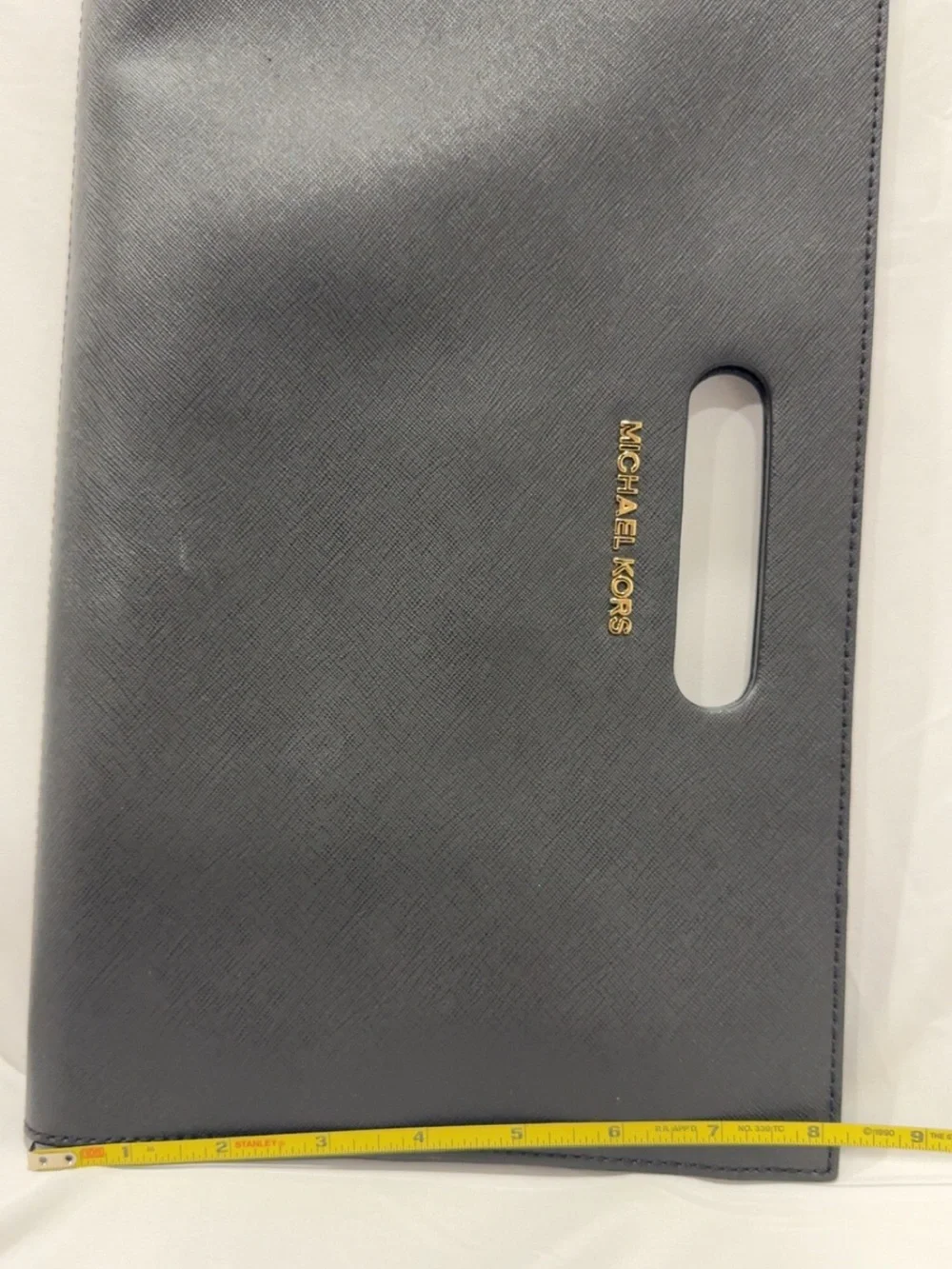 Michael Kors Saffiano Black Leather Cutout Handle Clutch